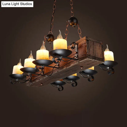DecorBites™ Rustic Marble Candle Pendant Light with Wood Design - 6/8-Light Island Hanging Lamp in Brown