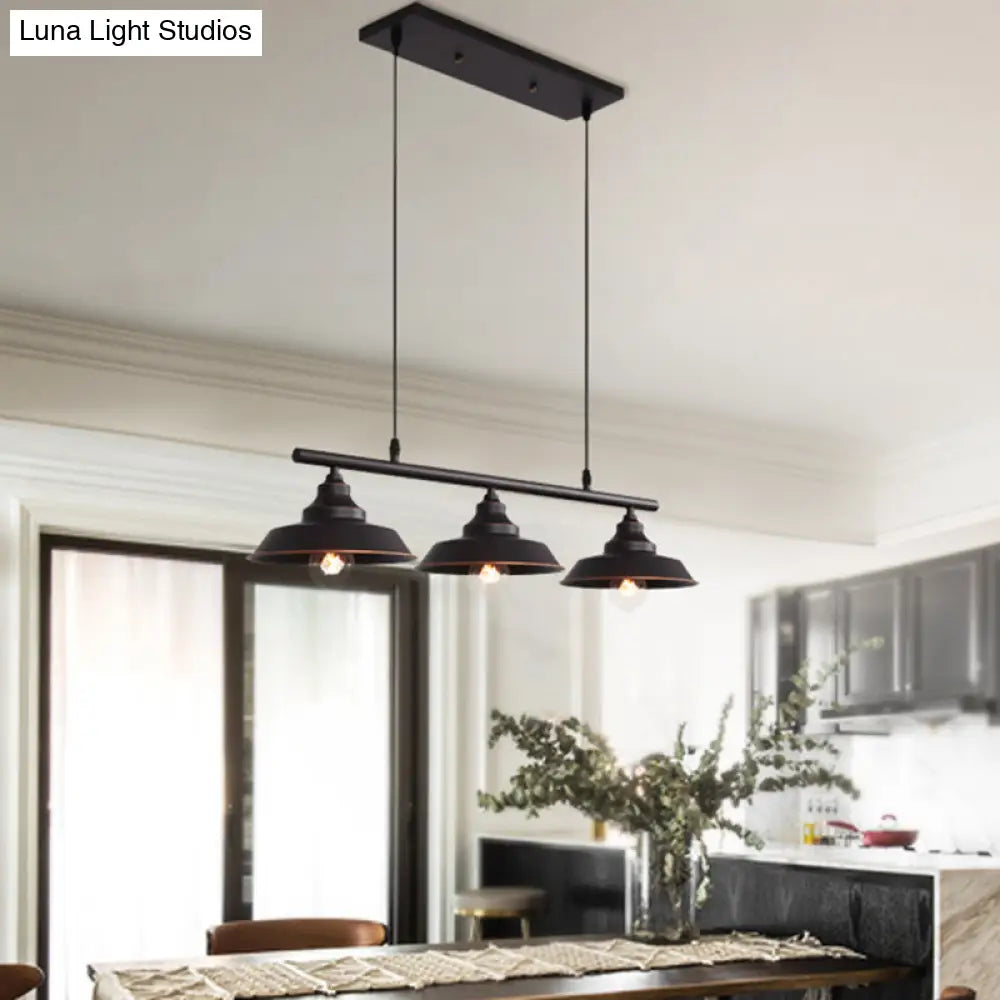 DecorBites™ Rustic Metal 3-Head Hanging Ceiling Light - Lid Shaped Bistro Island Lamp in Dark Coffee