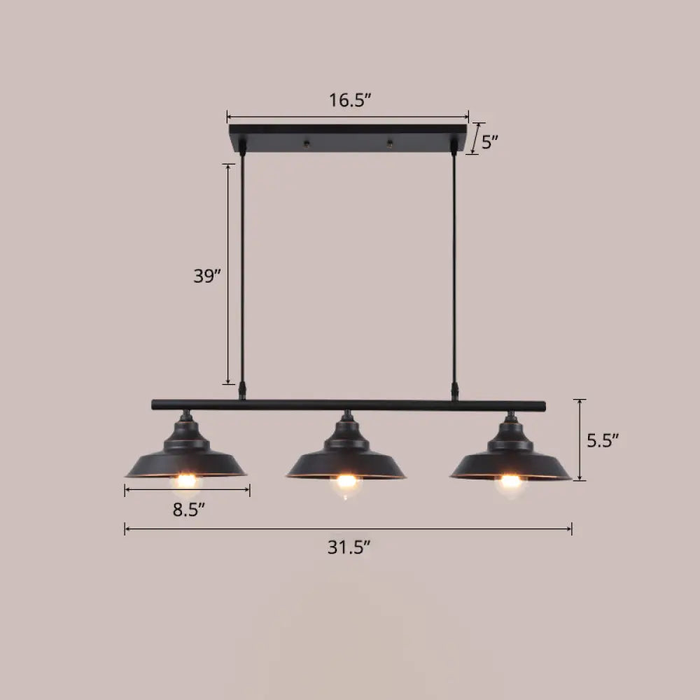 DecorBites™ Rustic Metal 3-Head Hanging Ceiling Light - Lid Shaped Bistro Island Lamp in Dark Coffee