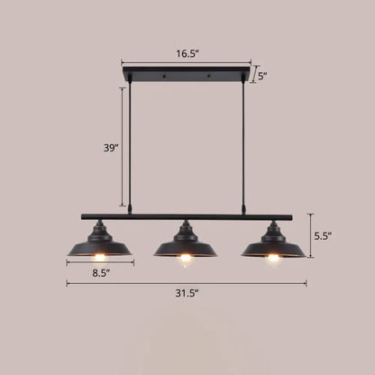 DecorBites™ Rustic Metal 3-Head Hanging Ceiling Light - Lid Shaped Bistro Island Lamp in Dark Coffee