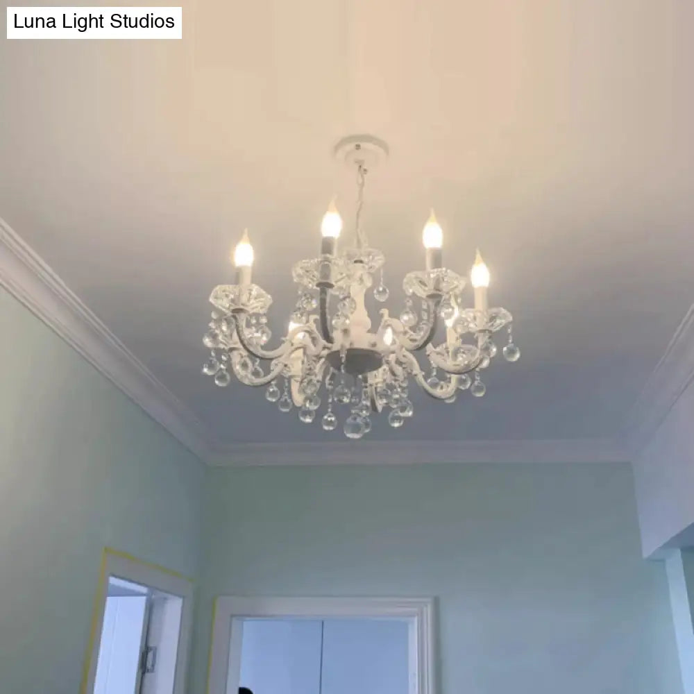 DecorBites™ Rustic Metal Candle Suspension Lamp with Crystal Draping - White Corridor Chandelier
