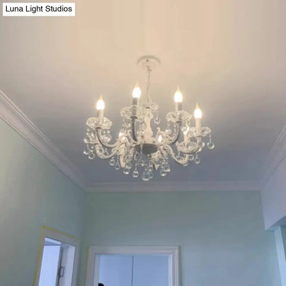 DecorBites™ Rustic Metal Candle Suspension Lamp with Crystal Draping - White Corridor Chandelier