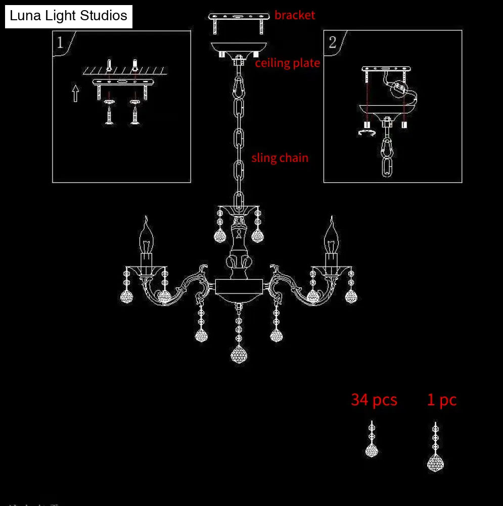 DecorBites™ Rustic Metal Candle Suspension Lamp with Crystal Draping - White Corridor Chandelier