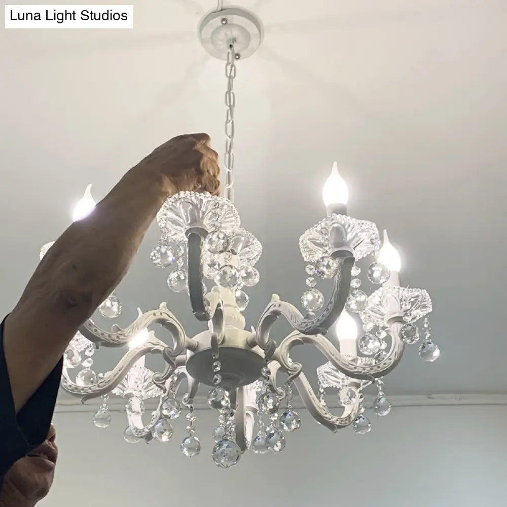DecorBites™ Rustic Metal Candle Suspension Lamp with Crystal Draping - White Corridor Chandelier