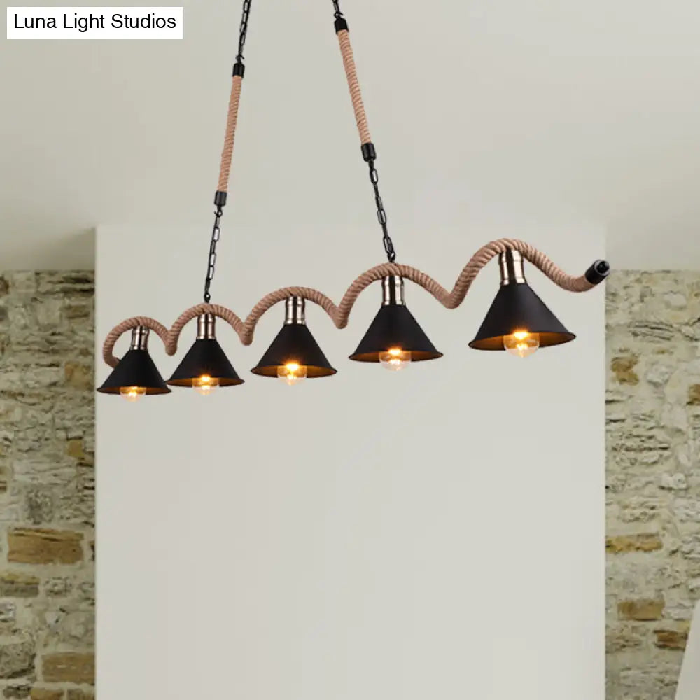 DecorBites™ Rustic Metal Cone Island Ceiling Light with Rope and Chain - Brown