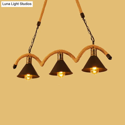 DecorBites™ Rustic Metal Cone Island Ceiling Light with Rope and Chain - Brown