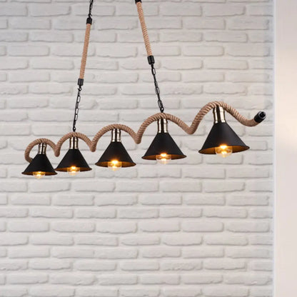 DecorBites™ Rustic Metal Cone Island Ceiling Light with Rope and Chain - Brown