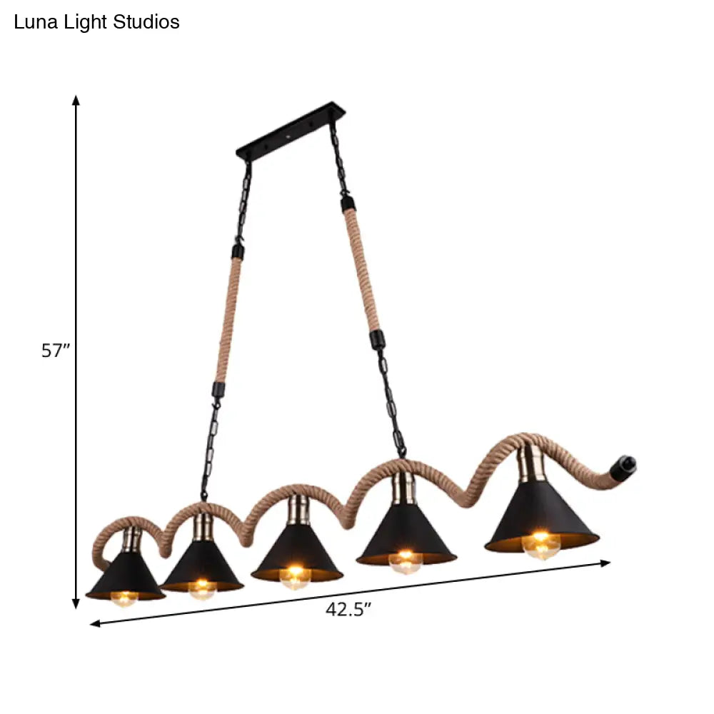 DecorBites™ Rustic Metal Cone Island Ceiling Light with Rope and Chain - Brown