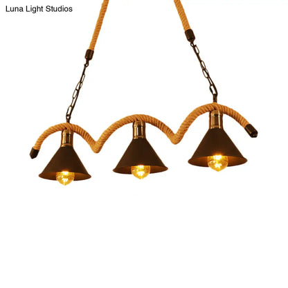 DecorBites™ Rustic Metal Cone Island Ceiling Light with Rope and Chain - Brown