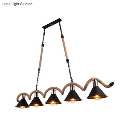 DecorBites™ Rustic Metal Cone Island Ceiling Light with Rope and Chain - Brown