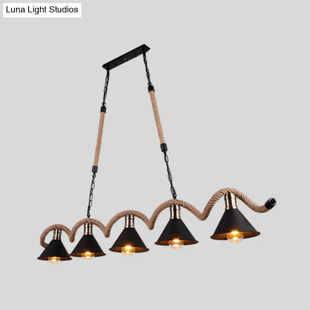DecorBites™ Rustic Metal Cone Island Ceiling Light with Rope and Chain - Brown