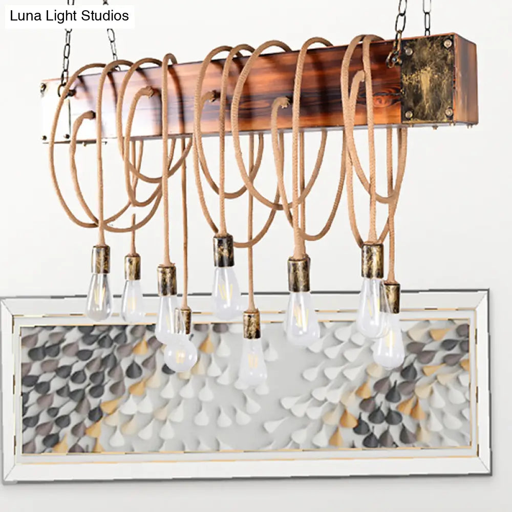 DecorBites™ Rustic Metal Island Lighting with Wooden Beam - Multi Light Suspension Chandelier in Black/Antique Brass