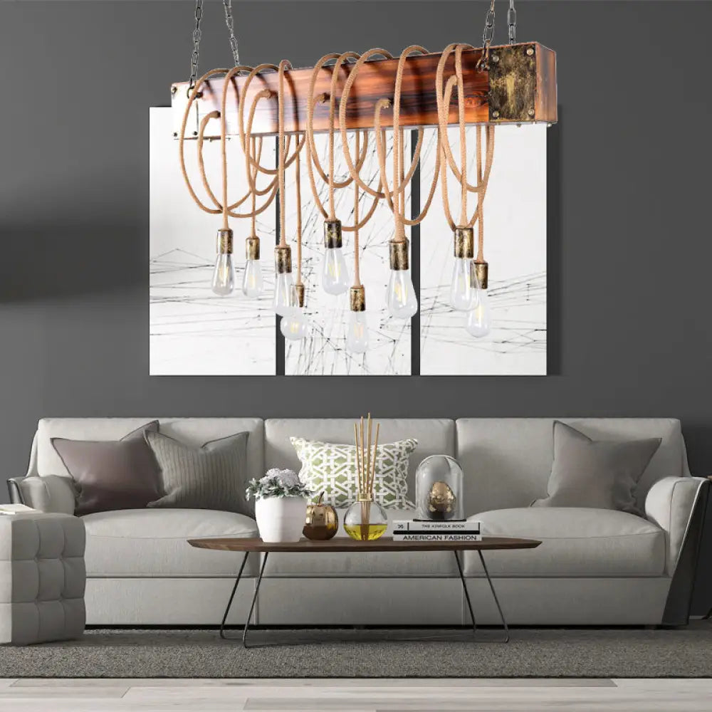 DecorBites™ Rustic Metal Island Lighting with Wooden Beam - Multi Light Suspension Chandelier in Black/Antique Brass