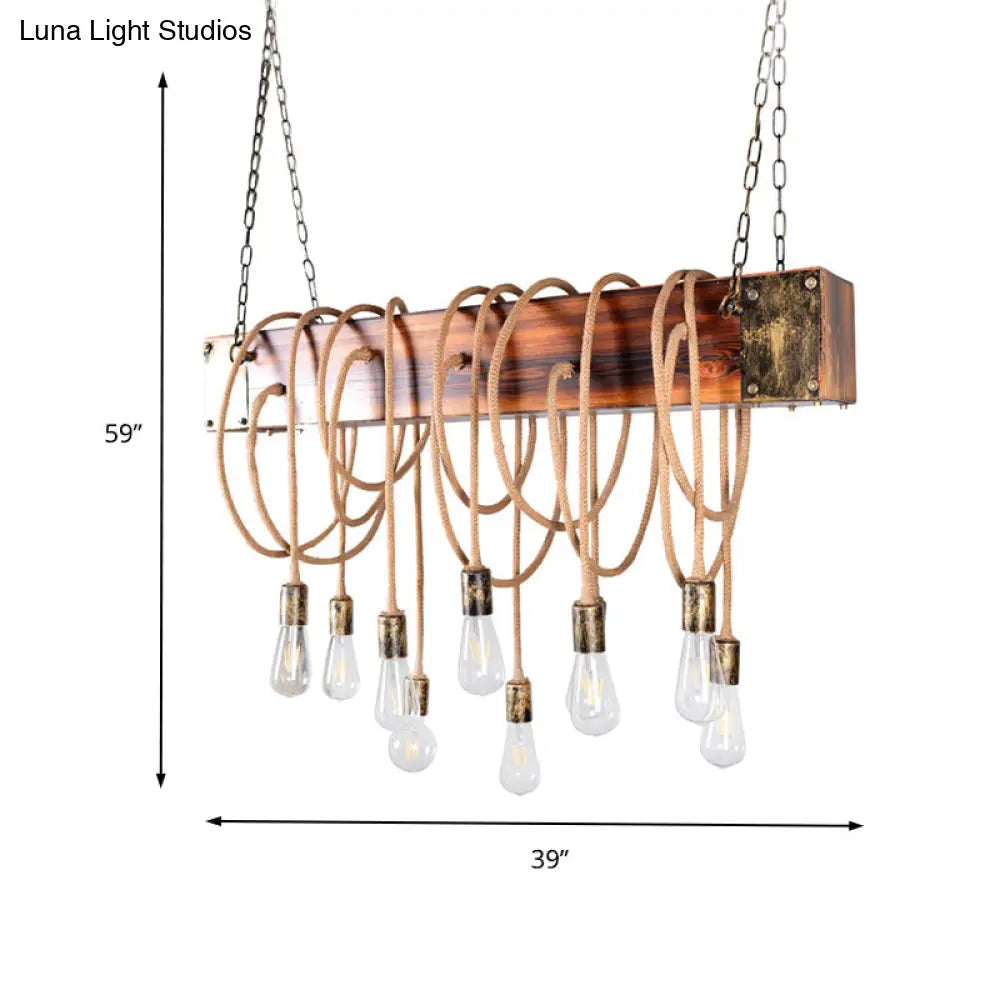 DecorBites™ Rustic Metal Island Lighting with Wooden Beam - Multi Light Suspension Chandelier in Black/Antique Brass
