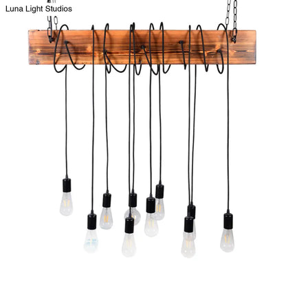 DecorBites™ Rustic Metal Island Lighting with Wooden Beam - Multi Light Suspension Chandelier in Black/Antique Brass