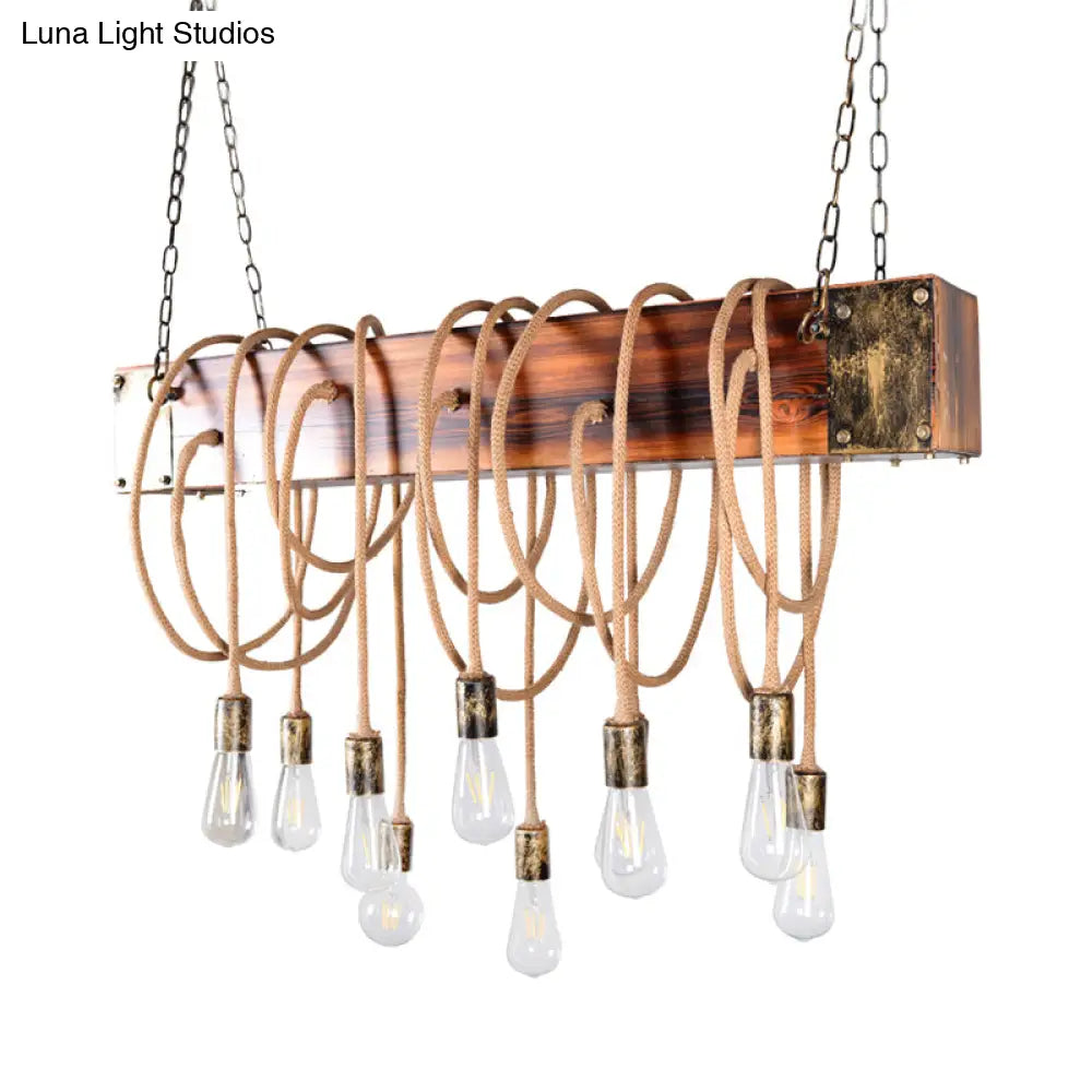 DecorBites™ Rustic Metal Island Lighting with Wooden Beam - Multi Light Suspension Chandelier in Black/Antique Brass