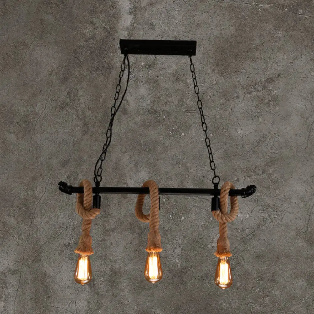 DecorBites™ Rustic Metallic Water Pipe Hanging Lamp with Hemp Rope - Black Restaurant Chandelier