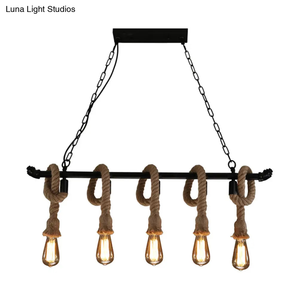 DecorBites™ Rustic Metallic Water Pipe Hanging Lamp with Hemp Rope - Black Restaurant Chandelier