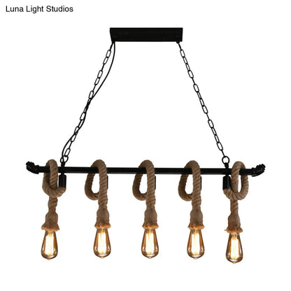 DecorBites™ Rustic Metallic Water Pipe Hanging Lamp with Hemp Rope - Black Restaurant Chandelier
