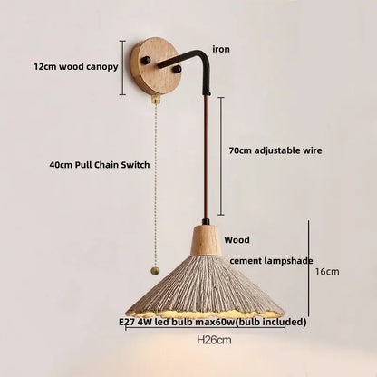 Rustic moon cement led wall lamp bedroom wood base