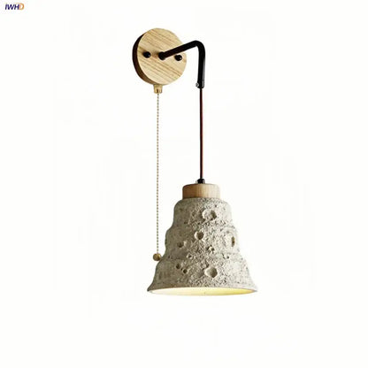 Rustic moon cement led wall lamp bedroom wood base