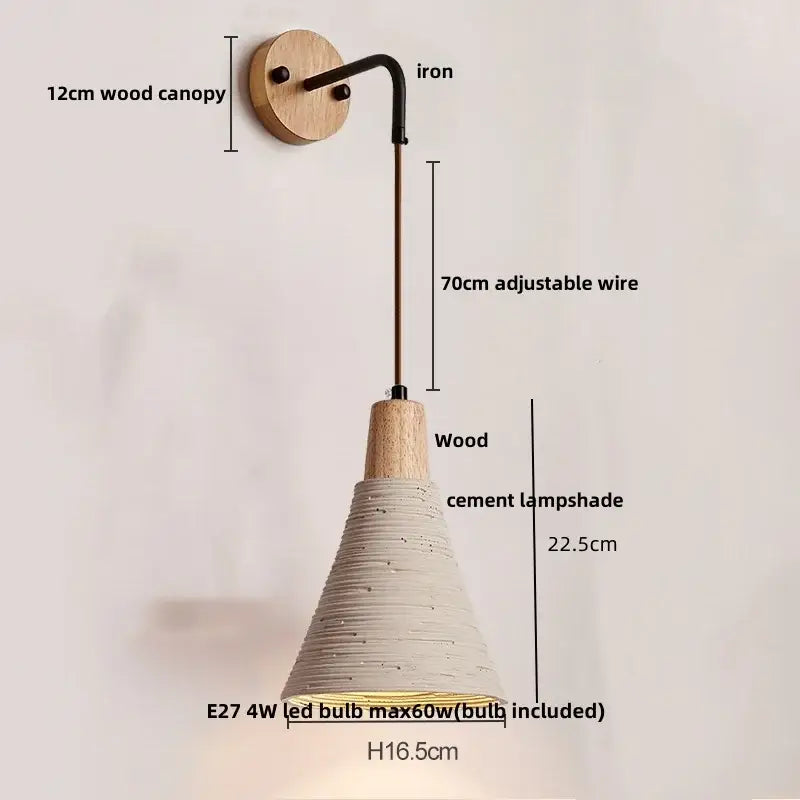 Rustic moon cement led wall lamp bedroom wood base