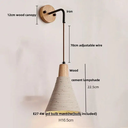 Rustic moon cement led wall lamp bedroom wood base