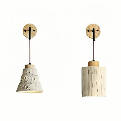 Rustic moon cement led wall lamp bedroom wood base