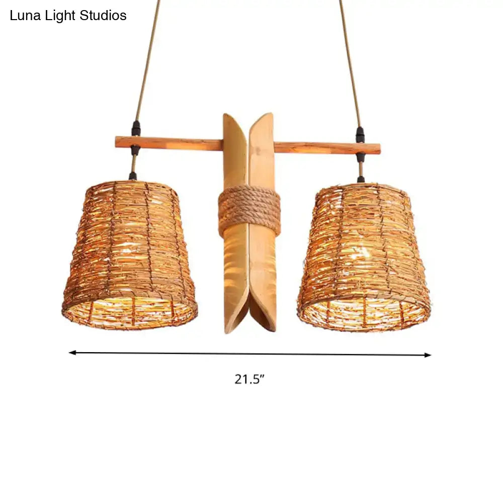 Rustic natural rattan pendant light fixture kitchen island bamboo design