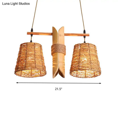 Rustic natural rattan pendant light fixture kitchen island bamboo design