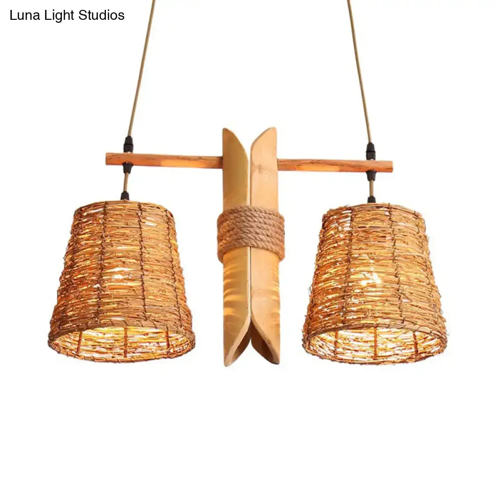 Rustic natural rattan pendant light fixture kitchen island bamboo design