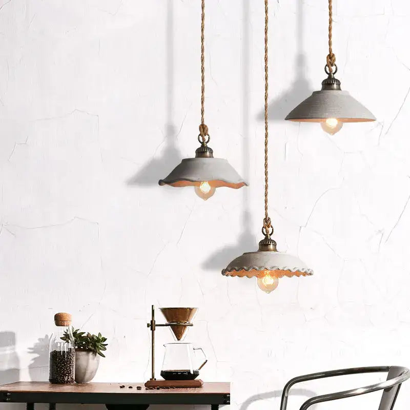 Rustic off white ceramic pendant light kitchen twisted rope trio