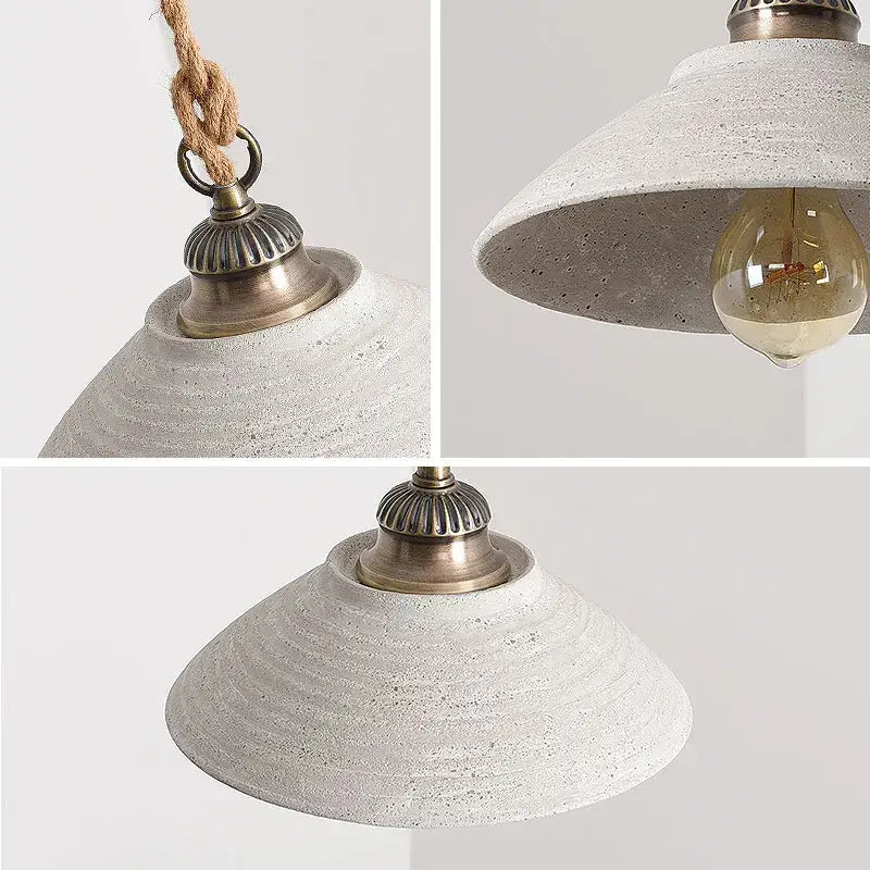 Rustic off white ceramic pendant light kitchen twisted rope trio
