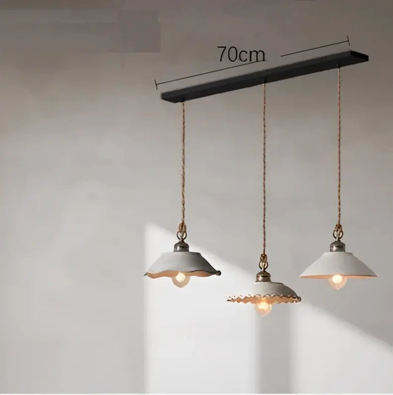 Rustic off white ceramic pendant light kitchen twisted rope trio