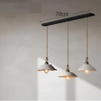 Rustic off white ceramic pendant light kitchen twisted rope trio