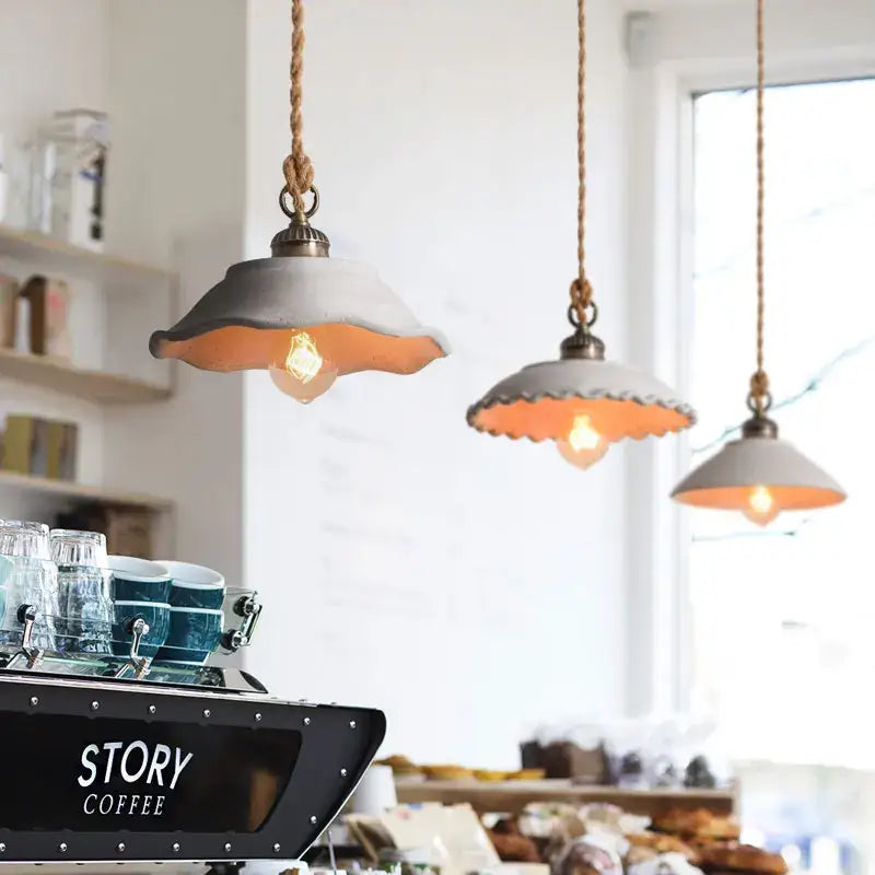 Rustic off white ceramic pendant light kitchen twisted rope trio