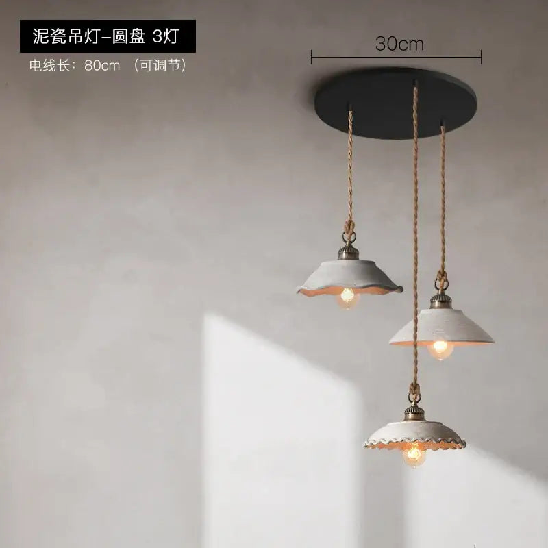 Rustic off white ceramic pendant light kitchen twisted rope trio