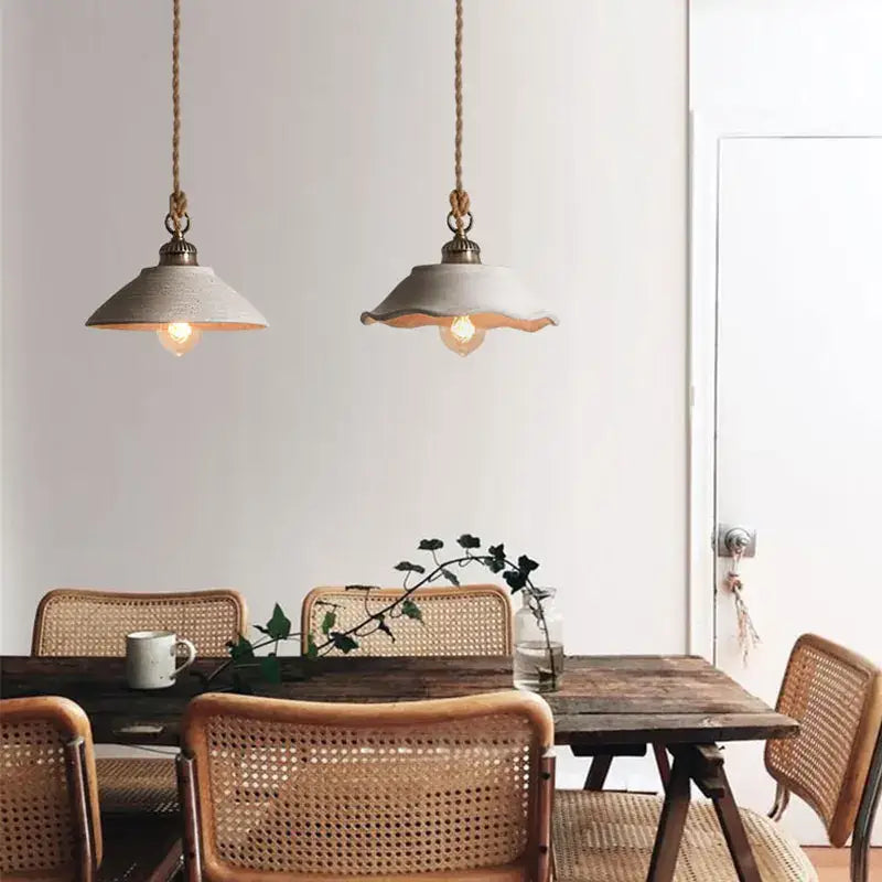 Rustic off white ceramic pendant light kitchen twisted rope trio
