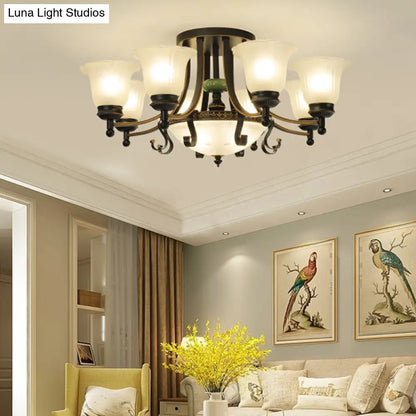 DecorBites™ Rustic Opal Glass Flower Ceiling Light Fixture with Semi Flush Mount - 9/11/13 Lights for Living Room