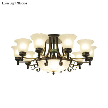 DecorBites™ Rustic Opal Glass Flower Ceiling Light Fixture with Semi Flush Mount - 9/11/13 Lights for Living Room