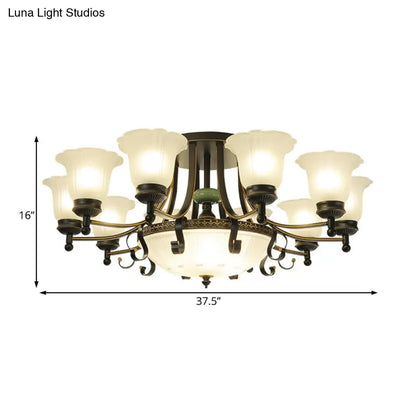 DecorBites™ Rustic Opal Glass Flower Ceiling Light Fixture with Semi Flush Mount - 9/11/13 Lights for Living Room