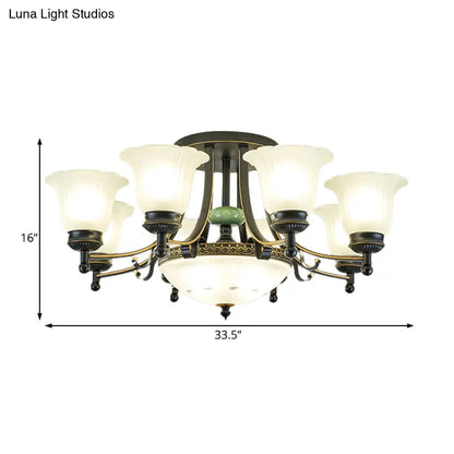 DecorBites™ Rustic Opal Glass Flower Ceiling Light Fixture with Semi Flush Mount - 9/11/13 Lights for Living Room