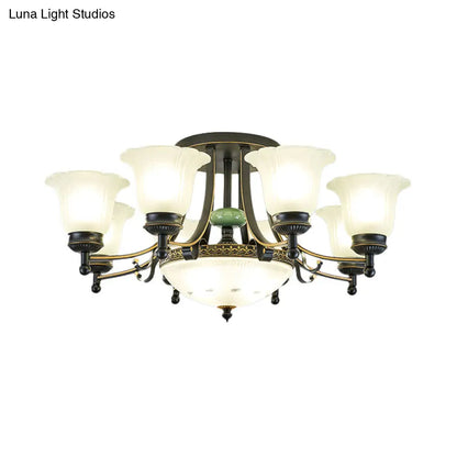 DecorBites™ Rustic Opal Glass Flower Ceiling Light Fixture with Semi Flush Mount - 9/11/13 Lights for Living Room