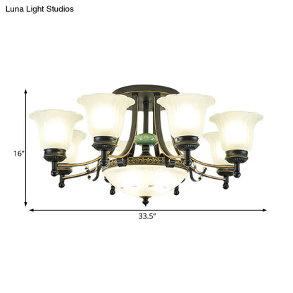 DecorBites™ Rustic Opal Glass Flower Ceiling Light Fixture with Semi Flush Mount - 9/11/13 Lights for Living Room