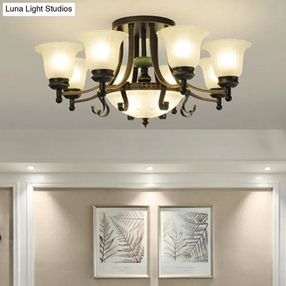 DecorBites™ Rustic Opal Glass Flower Ceiling Light Fixture with Semi Flush Mount - 9/11/13 Lights for Living Room