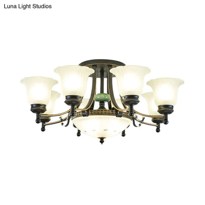 DecorBites™ Rustic Opal Glass Flower Ceiling Light Fixture with Semi Flush Mount - 9/11/13 Lights for Living Room