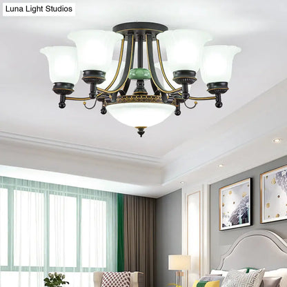 DecorBites™ Rustic Opal Glass Flower Ceiling Light Fixture with Semi Flush Mount - 9/11/13 Lights for Living Room