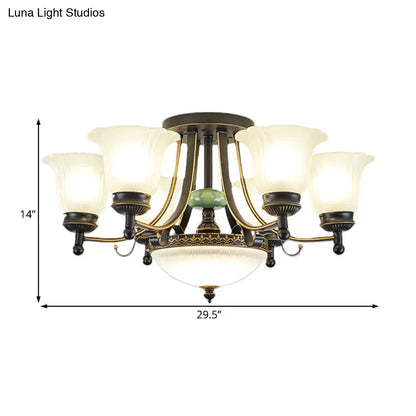 DecorBites™ Rustic Opal Glass Flower Ceiling Light Fixture with Semi Flush Mount - 9/11/13 Lights for Living Room