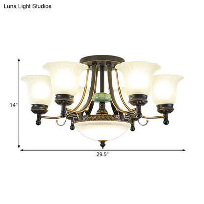 DecorBites™ Rustic Opal Glass Flower Ceiling Light Fixture with Semi Flush Mount - 9/11/13 Lights for Living Room