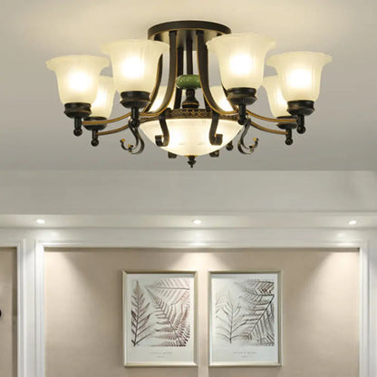 DecorBites™ Rustic Opal Glass Flower Ceiling Light Fixture with Semi Flush Mount - 9/11/13 Lights for Living Room